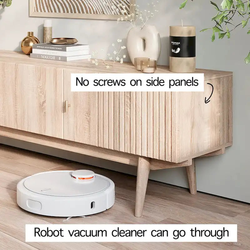 Meuble TV compatible avec design à lattes et pieds en bois