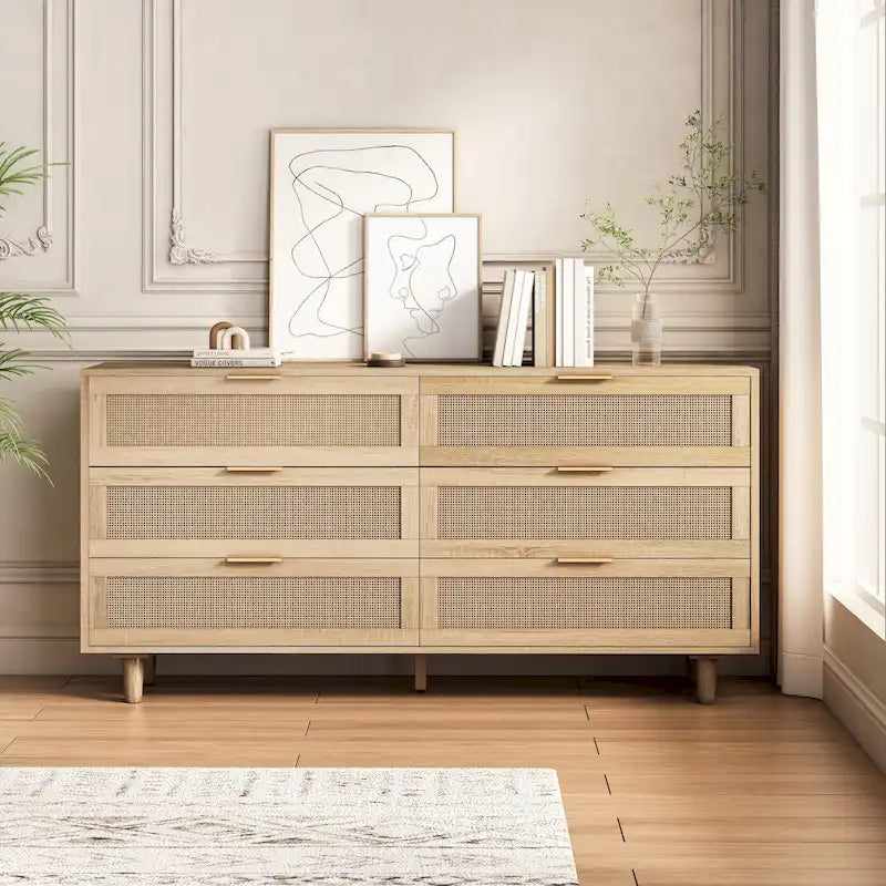 Commode de rangement en rotin pour salon