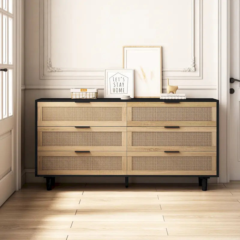 Commode de rangement en rotin pour salon