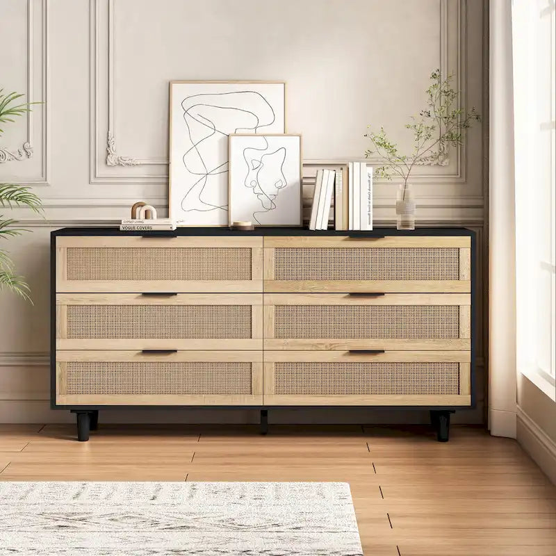 Commode de rangement en rotin pour salon
