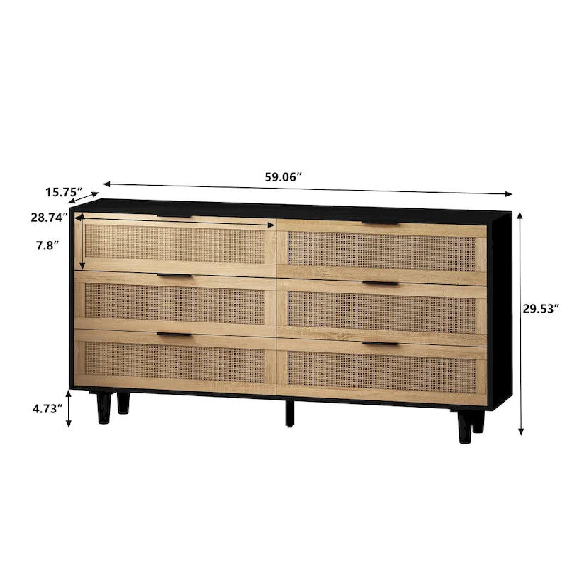 Commode de rangement en rotin pour salon