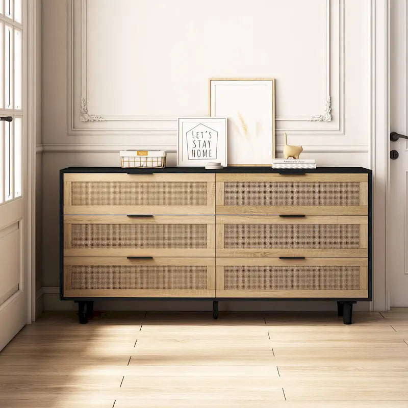 Commode de rangement en rotin pour salon