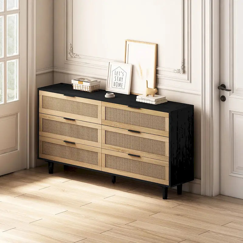 Commode de rangement en rotin pour salon