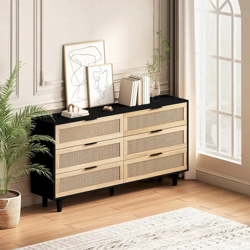 Commode de rangement en rotin pour salon