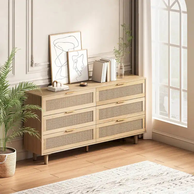 Commode de rangement en rotin pour salon