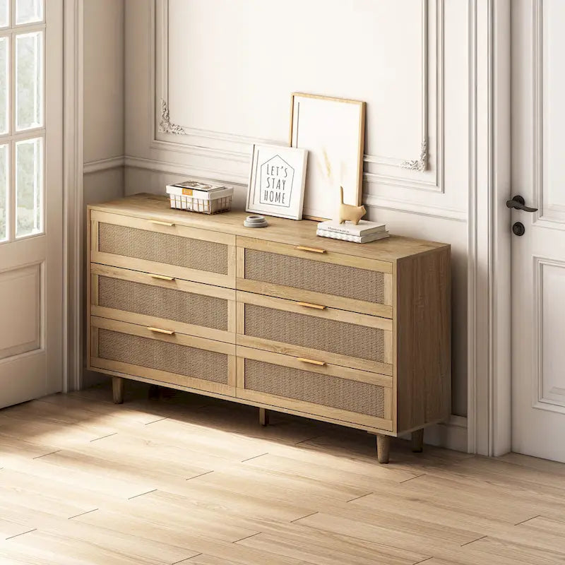 Commode de rangement en rotin pour salon