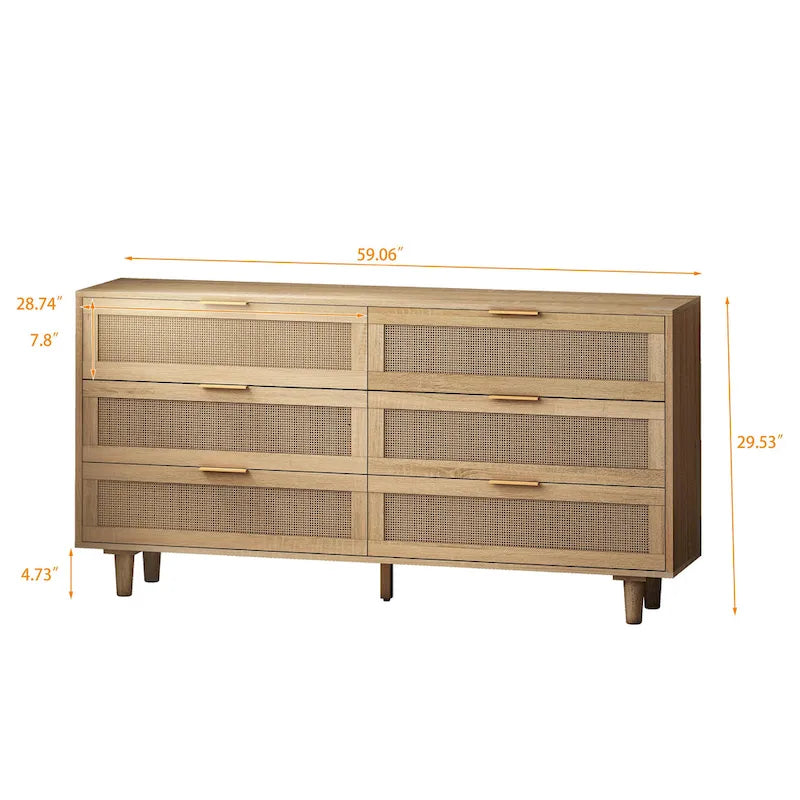 Commode de rangement en rotin pour salon