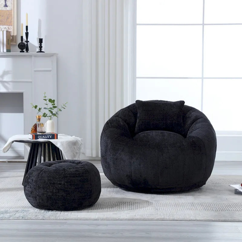 Pouf rond confortable en chenille