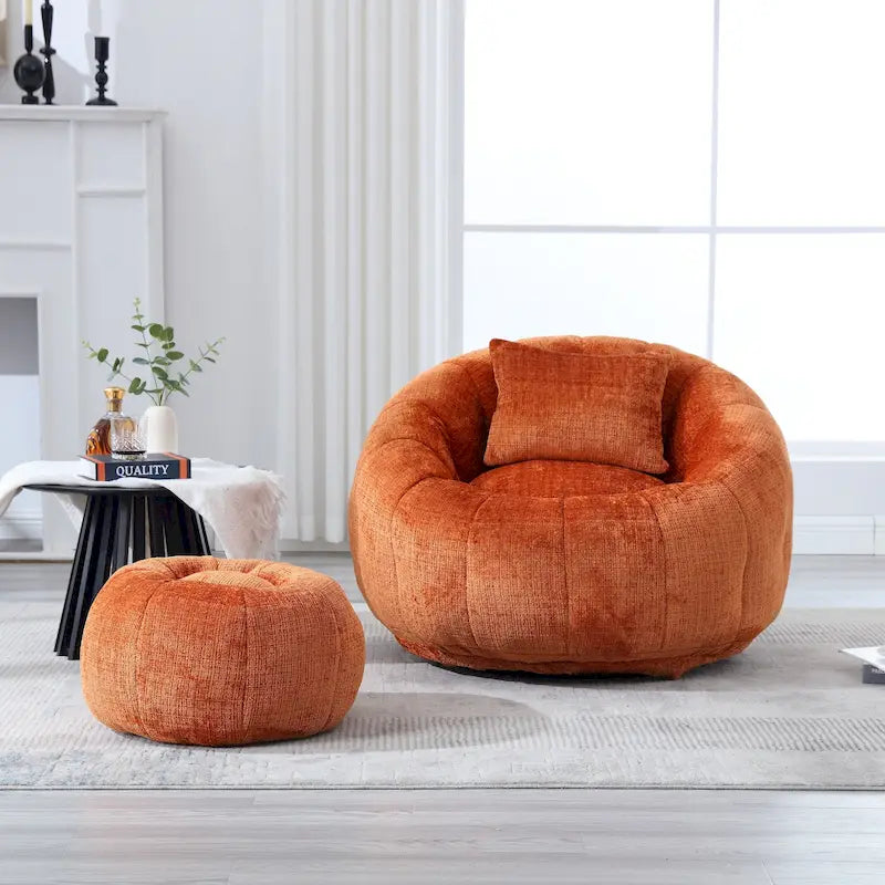 Pouf rond confortable en chenille