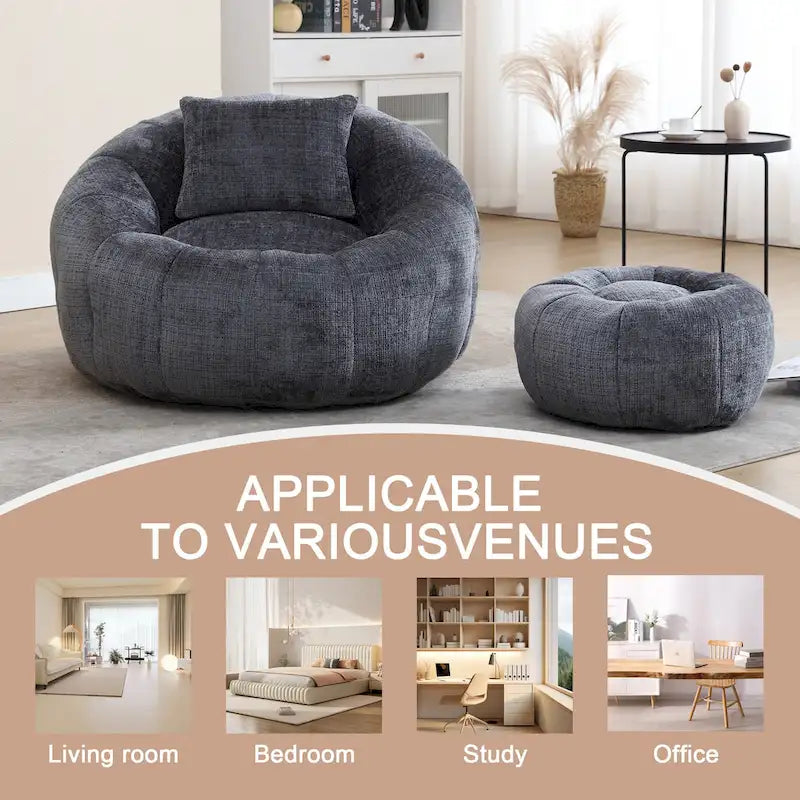Pouf rond confortable en chenille