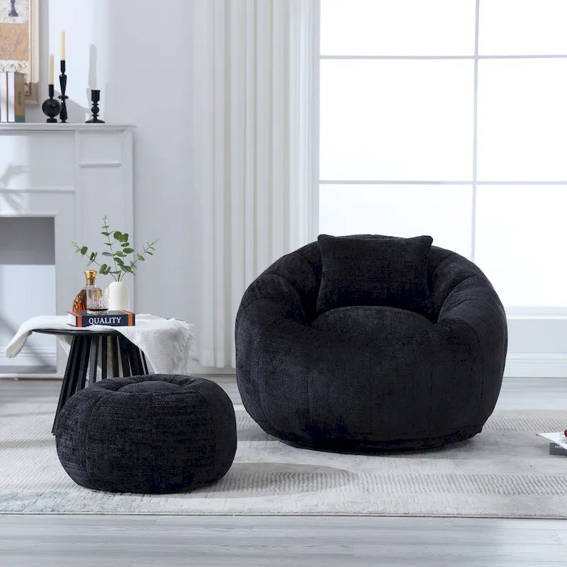 Pouf rond confortable en chenille