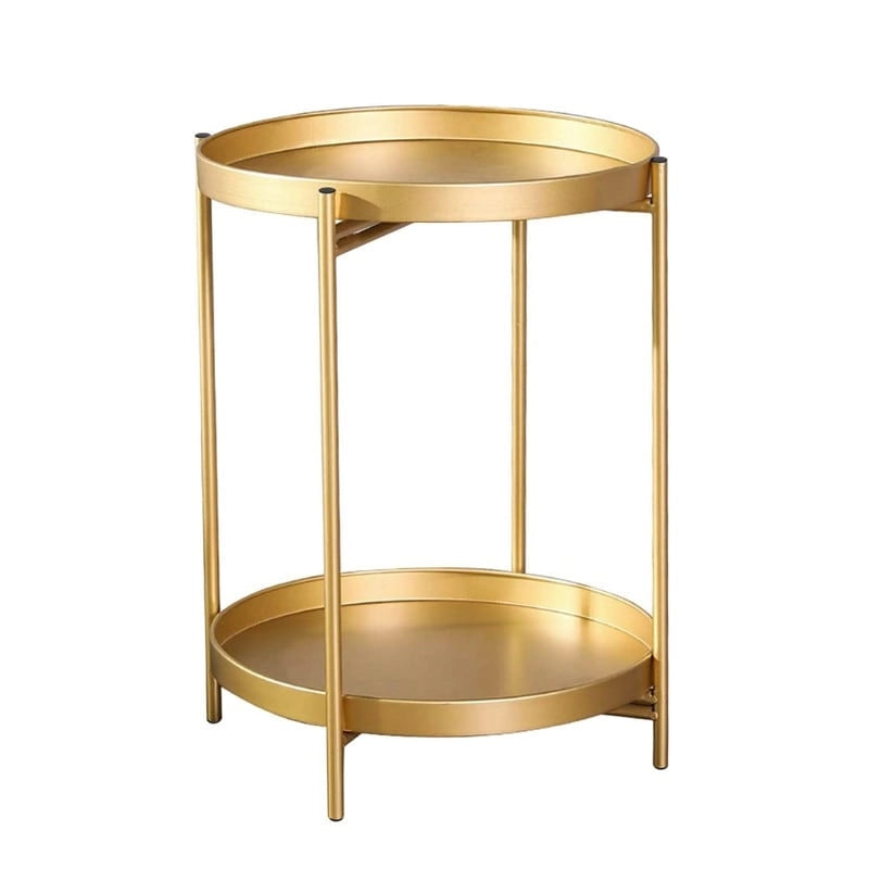 Table d'appoint ronde à 2 niveaux en métal avec plateau amovible