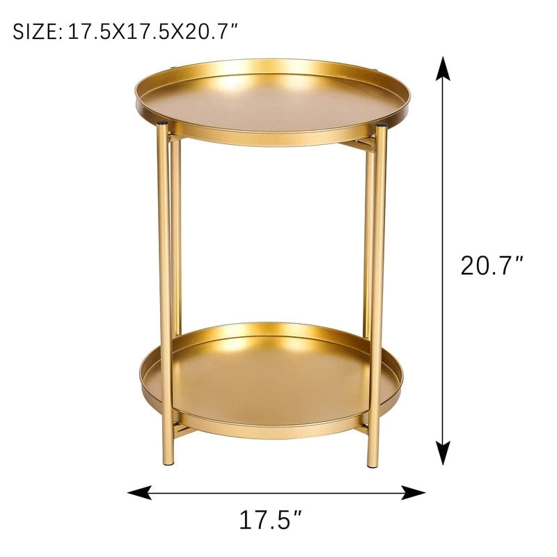 Table d'appoint ronde à 2 niveaux en métal avec plateau amovible