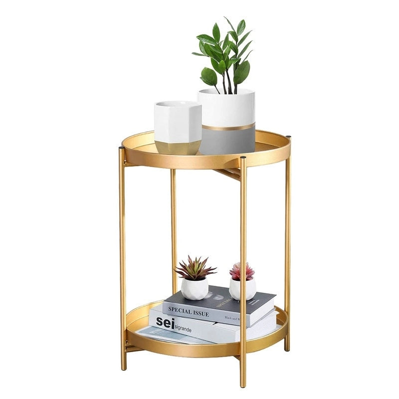 Table d'appoint ronde à 2 niveaux en métal avec plateau amovible