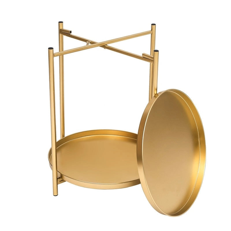 Table d'appoint ronde à 2 niveaux en métal avec plateau amovible