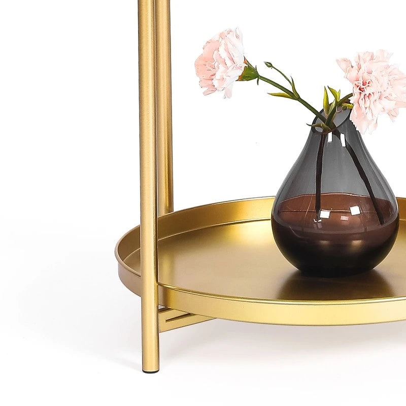 Table d'appoint ronde à 2 niveaux en métal avec plateau amovible