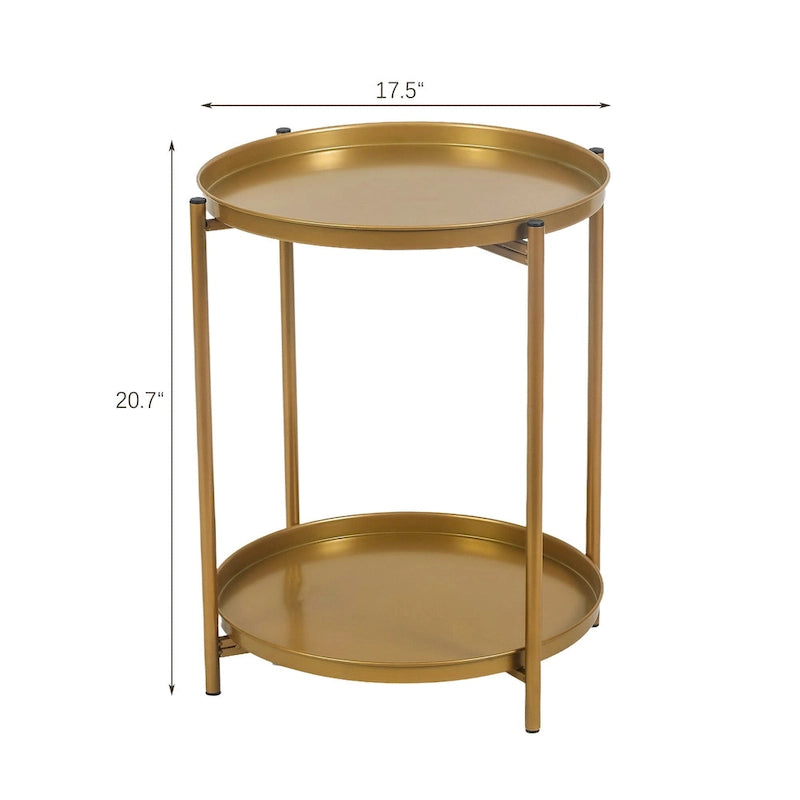Table d'appoint ronde à 2 niveaux en métal avec plateau amovible