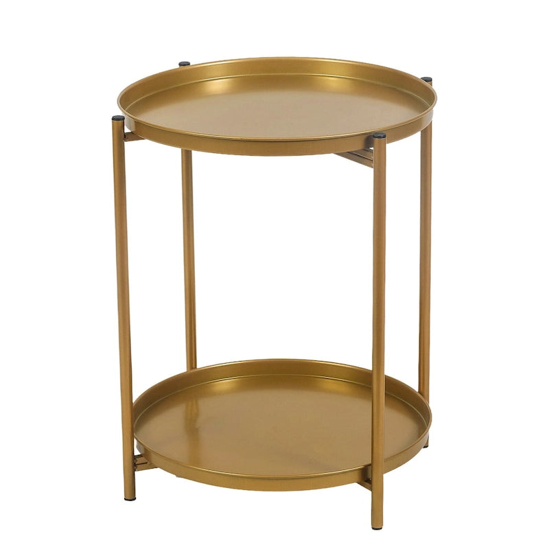Table d'appoint ronde à 2 niveaux en métal avec plateau amovible