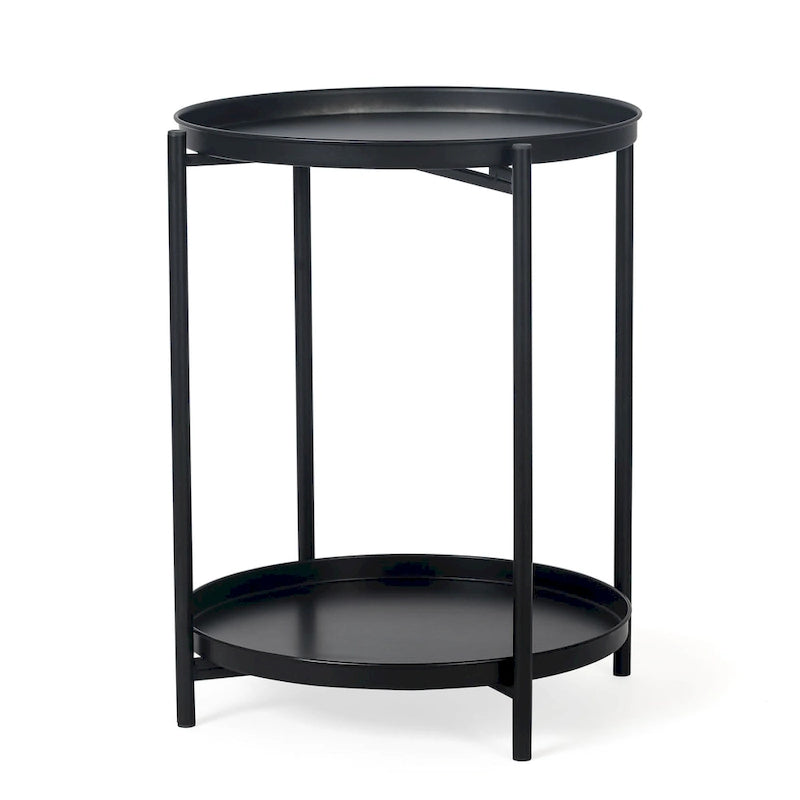 Table d'appoint ronde à 2 niveaux en métal avec plateau amovible