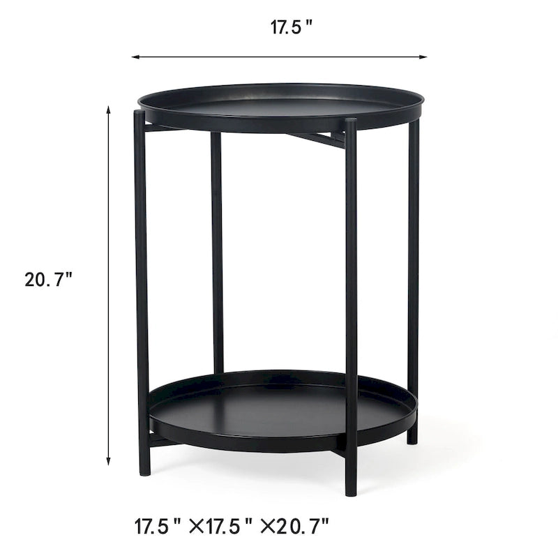 Table d'appoint ronde à 2 niveaux en métal avec plateau amovible