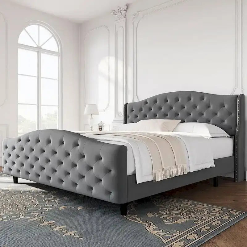 Plateforme rembourrée capitonnée avec tête et pied de lit