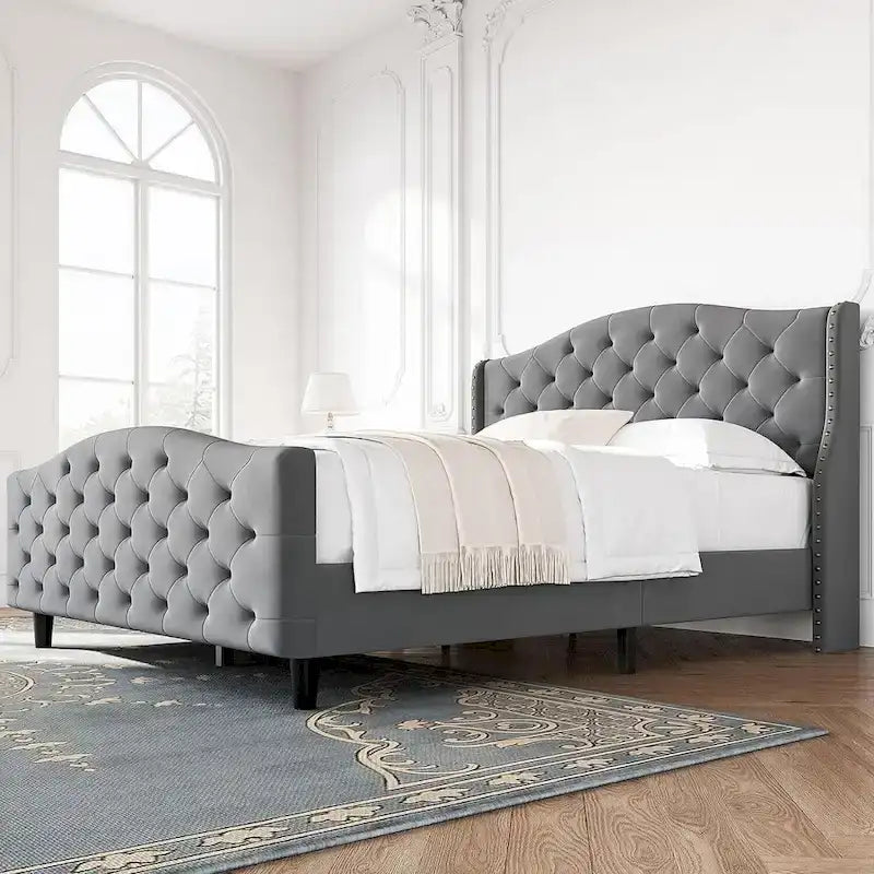 Plateforme rembourrée capitonnée avec tête et pied de lit