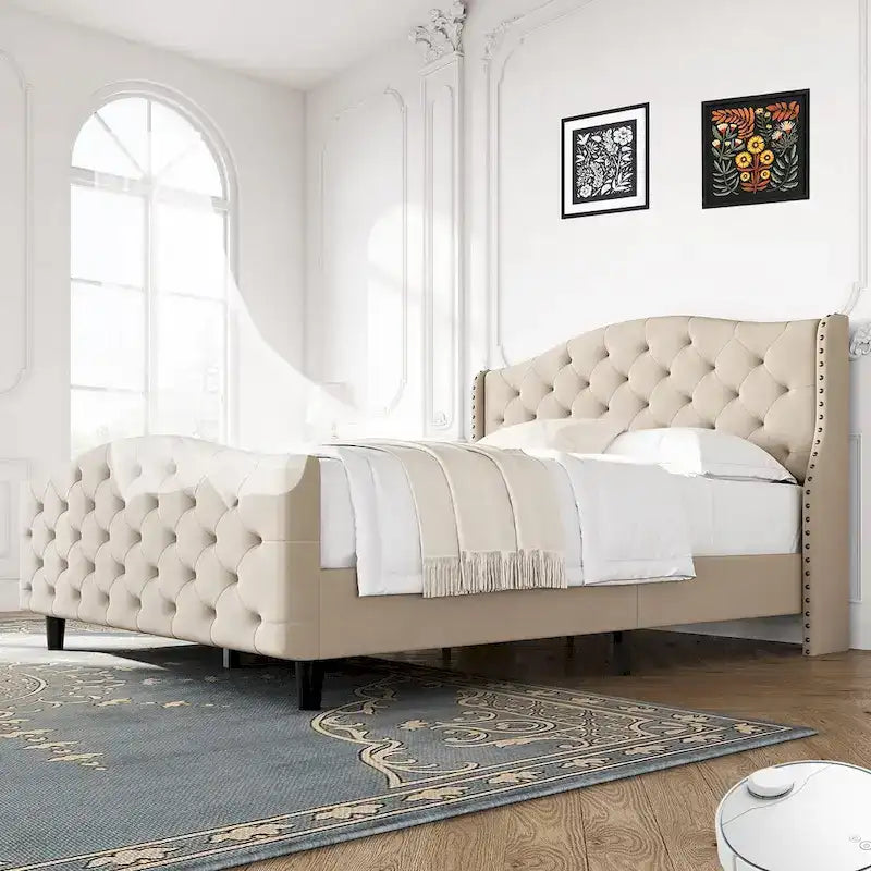 Plateforme rembourrée capitonnée avec tête et pied de lit