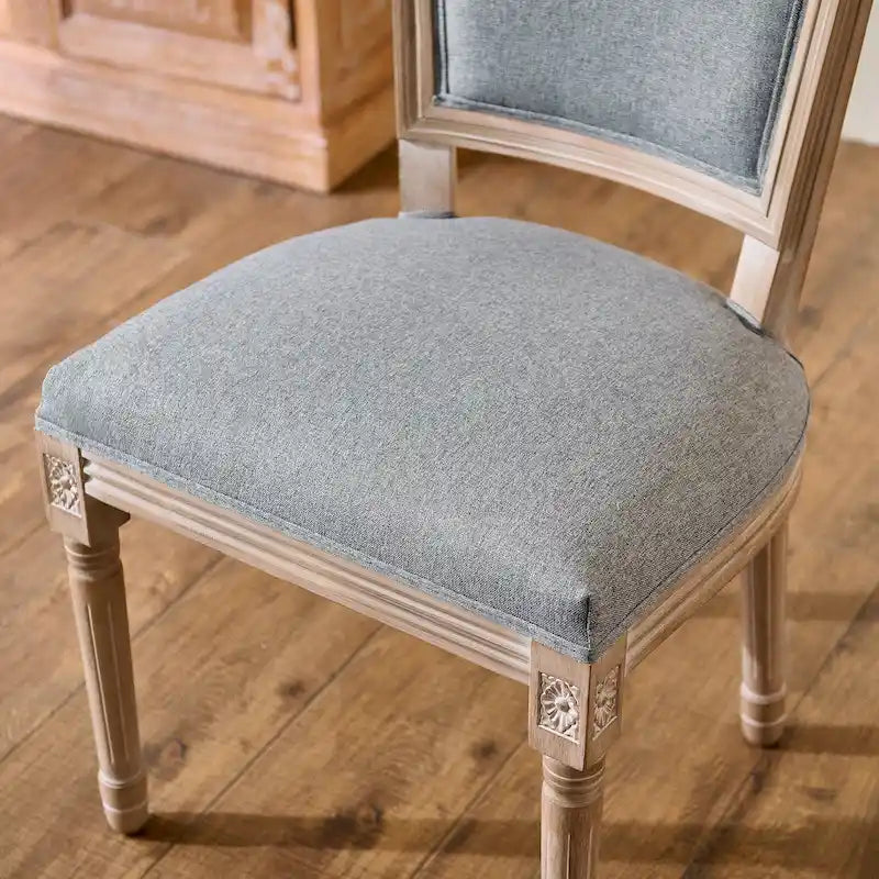 Chaises d'appoint françaises avec pieds en bois sculpté et revêtement en lin