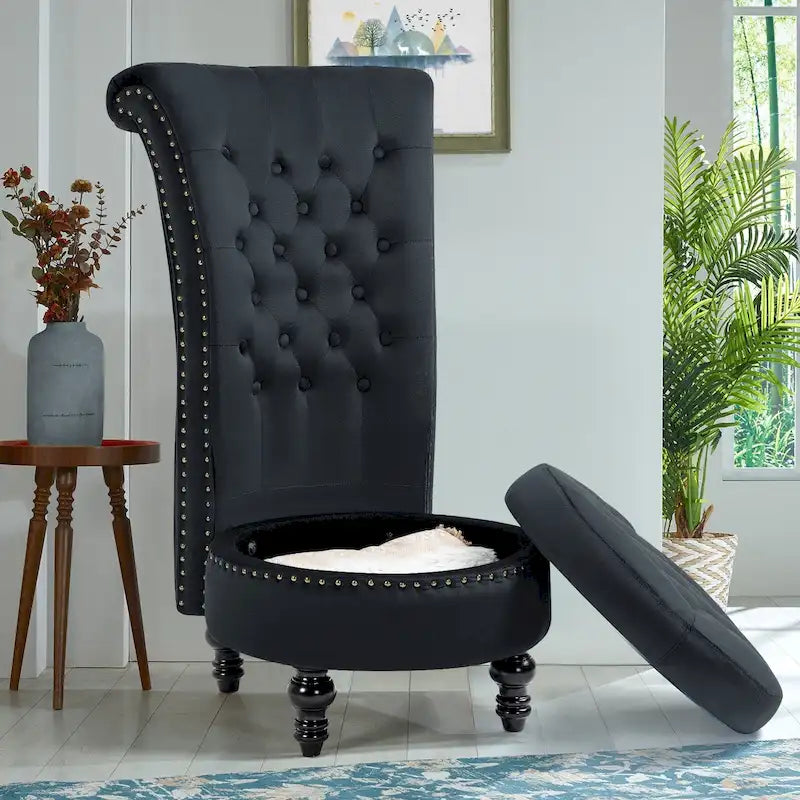 Chaise Trône à Dossier Haut en Velours, Sans Accoudoirs, Chaise d'Appoint Royale