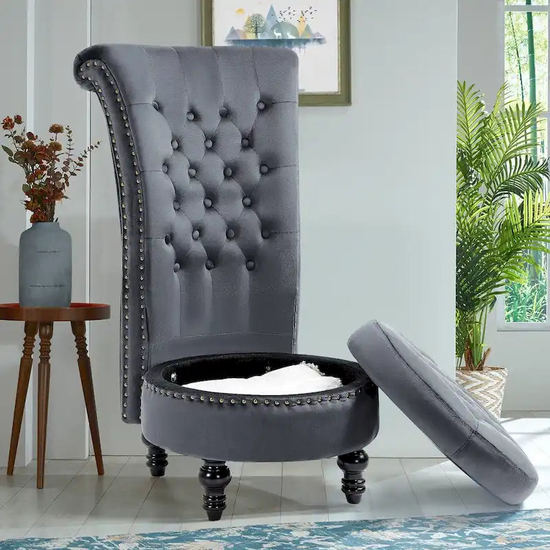 Chaise Trône à Dossier Haut en Velours, Sans Accoudoirs, Chaise d'Appoint Royale