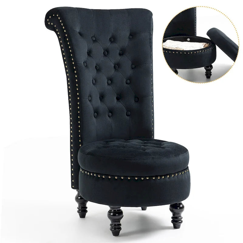 Chaise Trône à Dossier Haut en Velours, Sans Accoudoirs, Chaise d'Appoint Royale