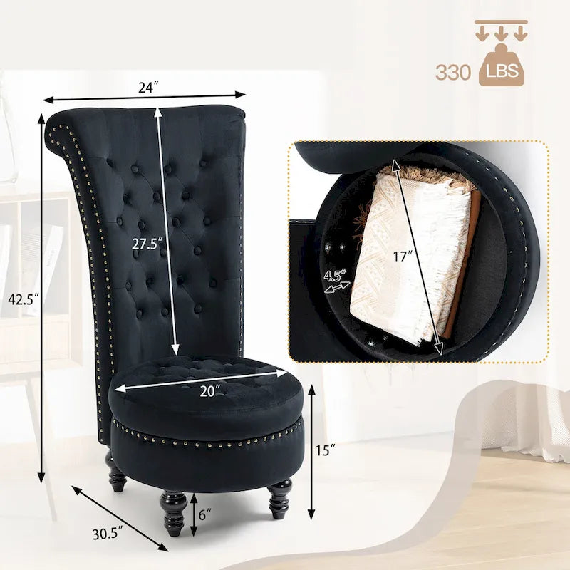 Chaise Trône à Dossier Haut en Velours, Sans Accoudoirs, Chaise d'Appoint Royale