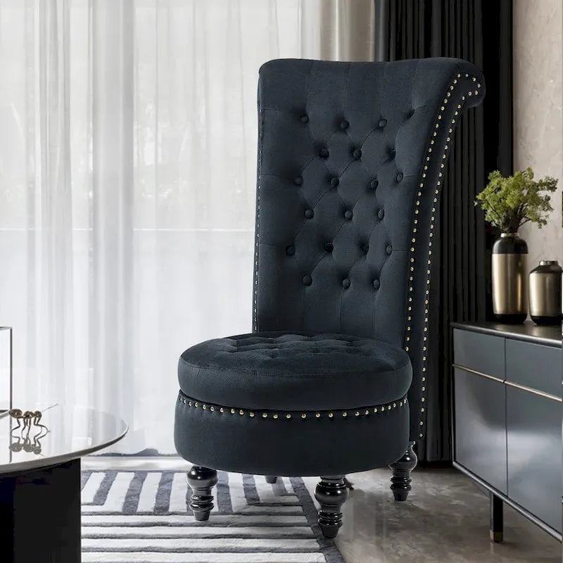 Chaise Trône à Dossier Haut en Velours, Sans Accoudoirs, Chaise d'Appoint Royale