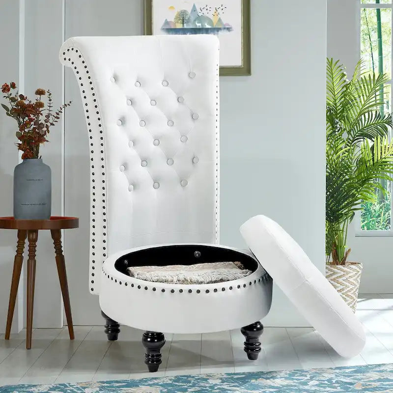 Chaise Trône à Dossier Haut en Velours, Sans Accoudoirs, Chaise d'Appoint Royale