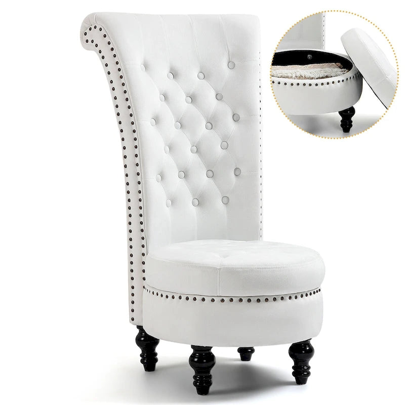 Chaise Trône à Dossier Haut en Velours, Sans Accoudoirs, Chaise d'Appoint Royale