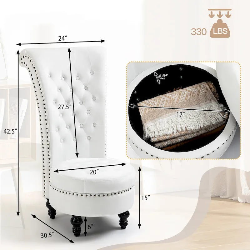 Chaise Trône à Dossier Haut en Velours, Sans Accoudoirs, Chaise d'Appoint Royale
