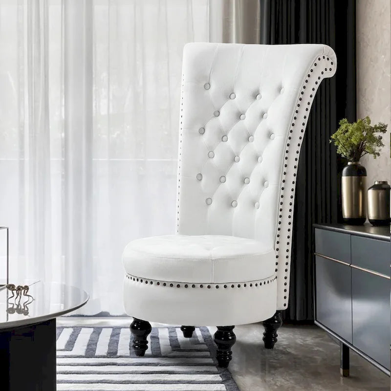 Chaise Trône à Dossier Haut en Velours, Sans Accoudoirs, Chaise d'Appoint Royale