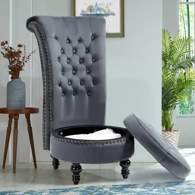 Chaise Trône à Dossier Haut en Velours, Sans Accoudoirs, Chaise d'Appoint Royale