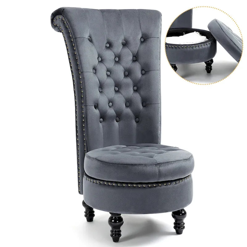 Chaise Trône à Dossier Haut en Velours, Sans Accoudoirs, Chaise d'Appoint Royale