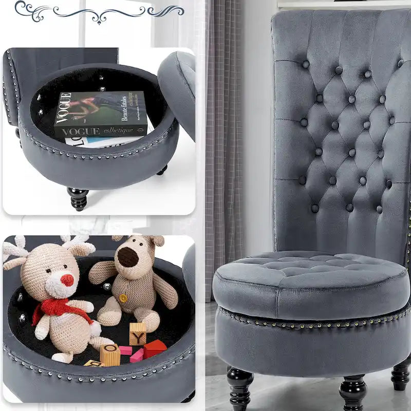 Chaise Trône à Dossier Haut en Velours, Sans Accoudoirs, Chaise d'Appoint Royale