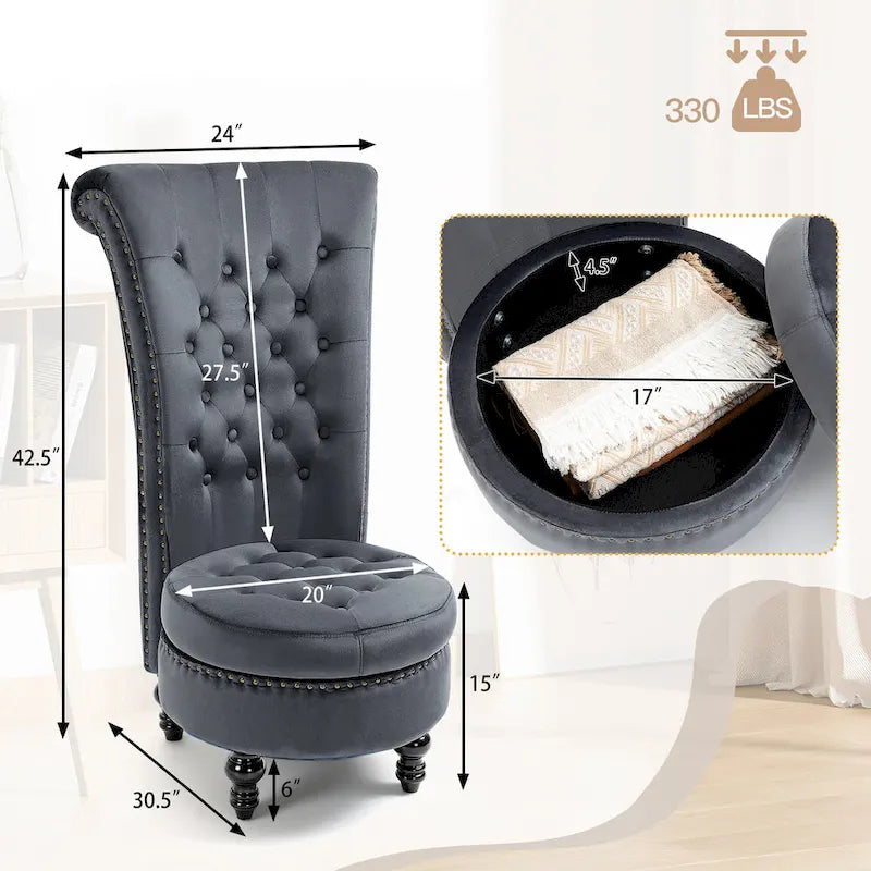 Chaise Trône à Dossier Haut en Velours, Sans Accoudoirs, Chaise d'Appoint Royale