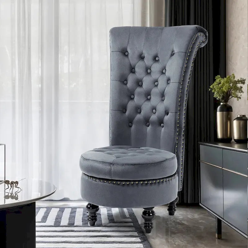 Chaise Trône à Dossier Haut en Velours, Sans Accoudoirs, Chaise d'Appoint Royale