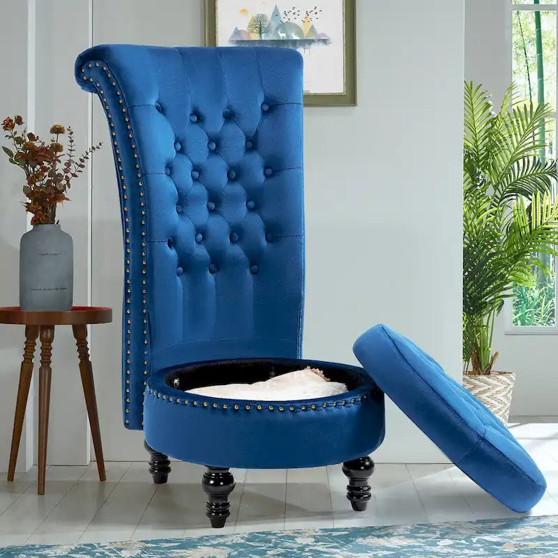 Chaise Trône à Dossier Haut en Velours, Sans Accoudoirs, Chaise d'Appoint Royale