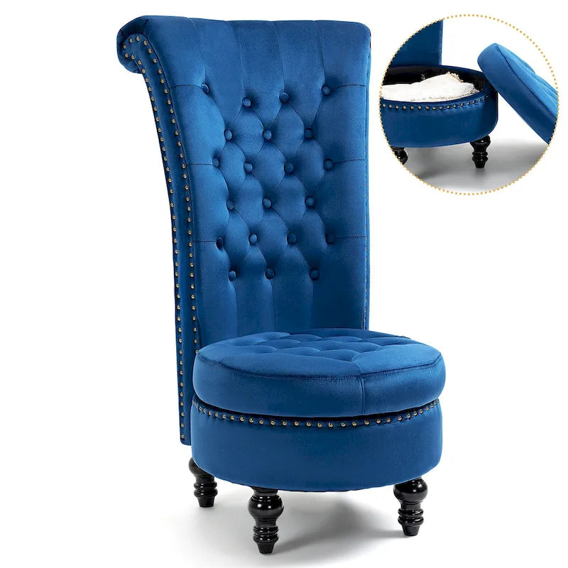Chaise Trône à Dossier Haut en Velours, Sans Accoudoirs, Chaise d'Appoint Royale