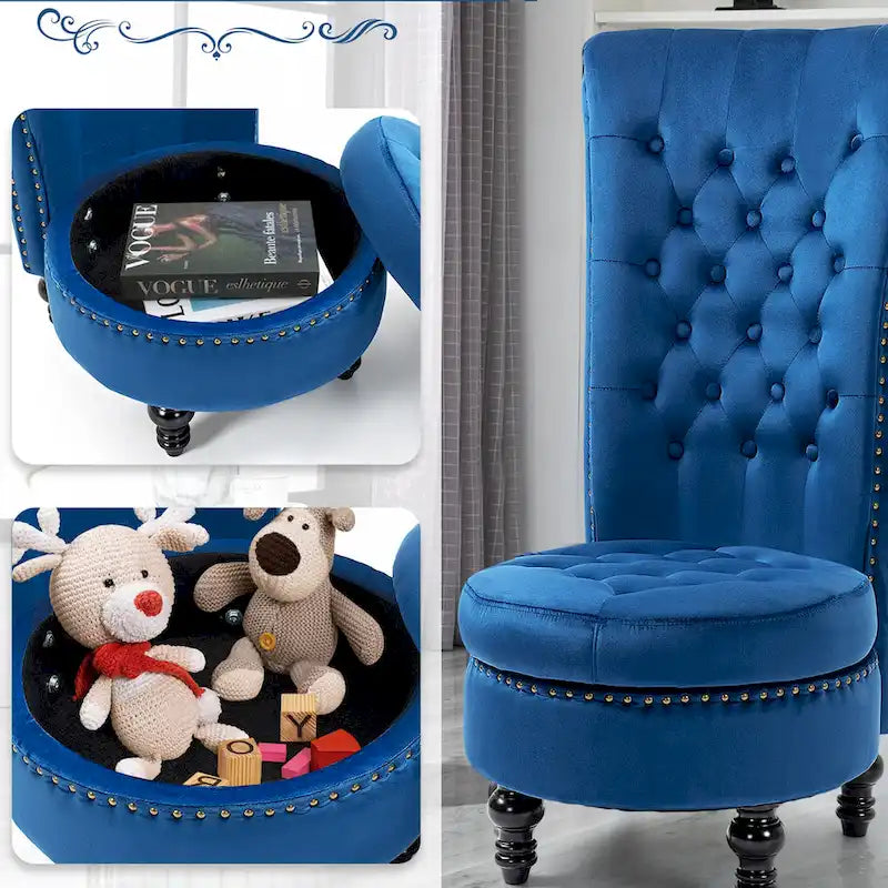 Chaise Trône à Dossier Haut en Velours, Sans Accoudoirs, Chaise d'Appoint Royale