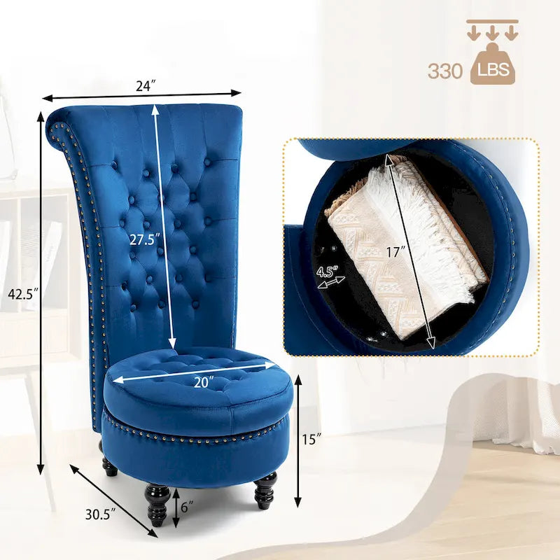 Chaise Trône à Dossier Haut en Velours, Sans Accoudoirs, Chaise d'Appoint Royale