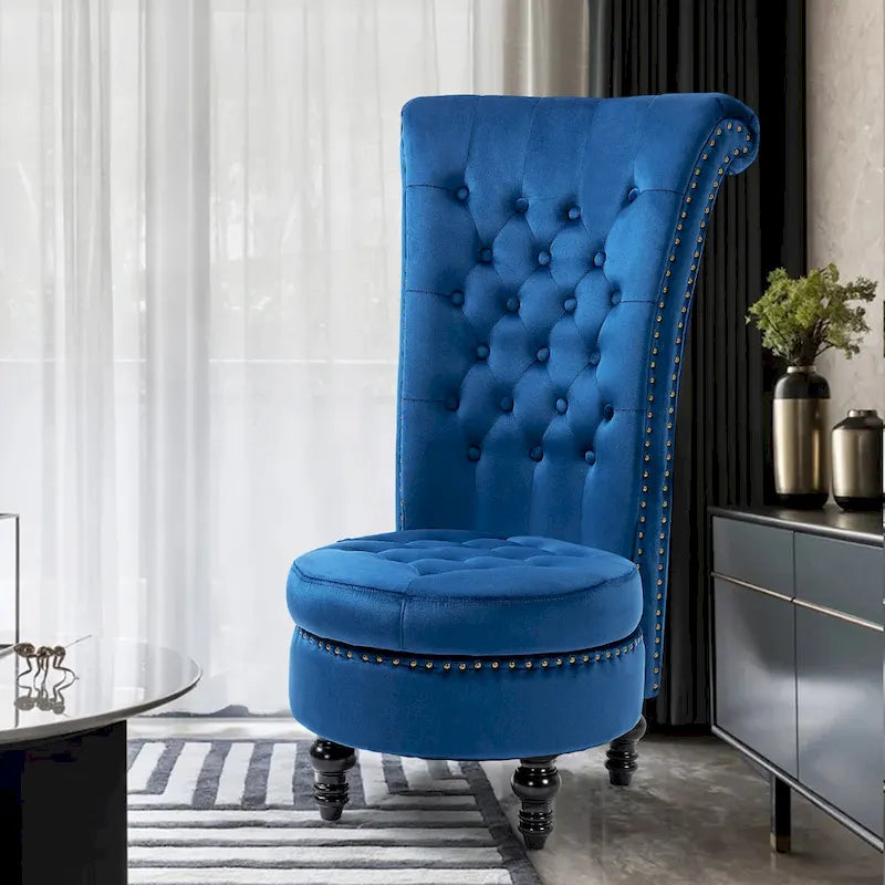 Chaise Trône à Dossier Haut en Velours, Sans Accoudoirs, Chaise d'Appoint Royale