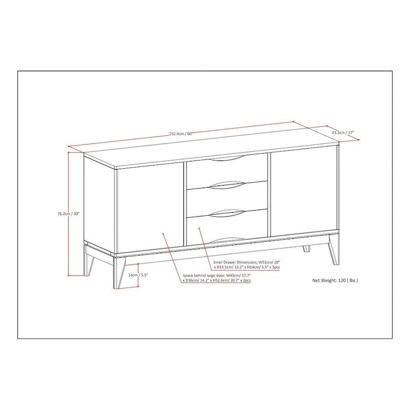 Buffet en noyer brun au design Mid-Century