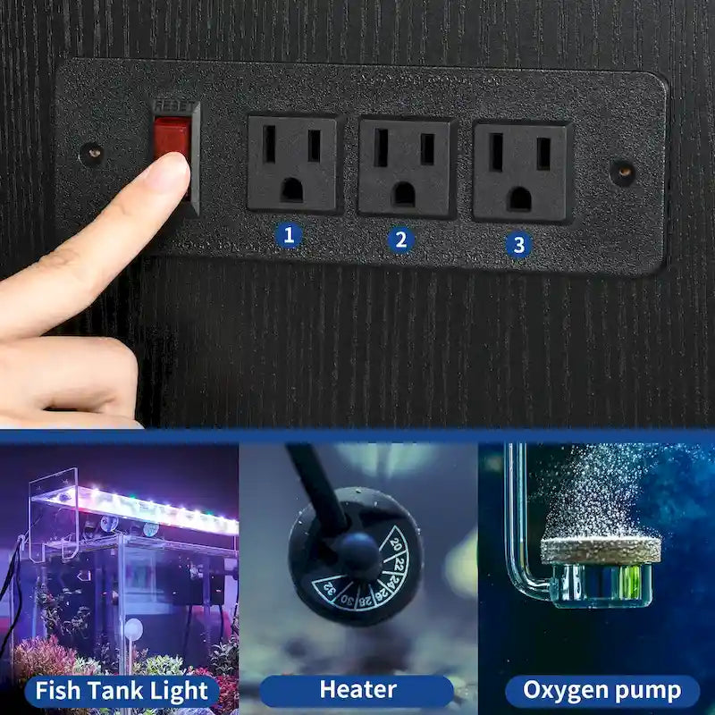 Meuble d'aquarium avec prises électriques