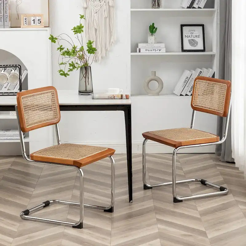 Chaises de salle à manger en rotin naturel avec dossier et assise tressés
